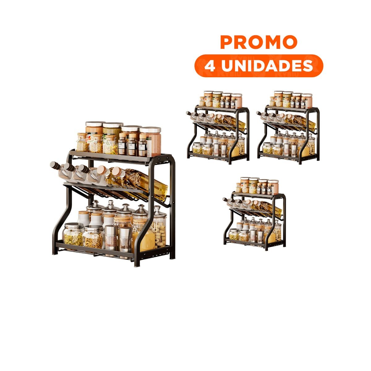 PACK4 ESTANTE MODULAR PARA CONDIMENTOS 3 NIVELES 36 5X20X35CM NEGRO FACIL DE USAR - 1