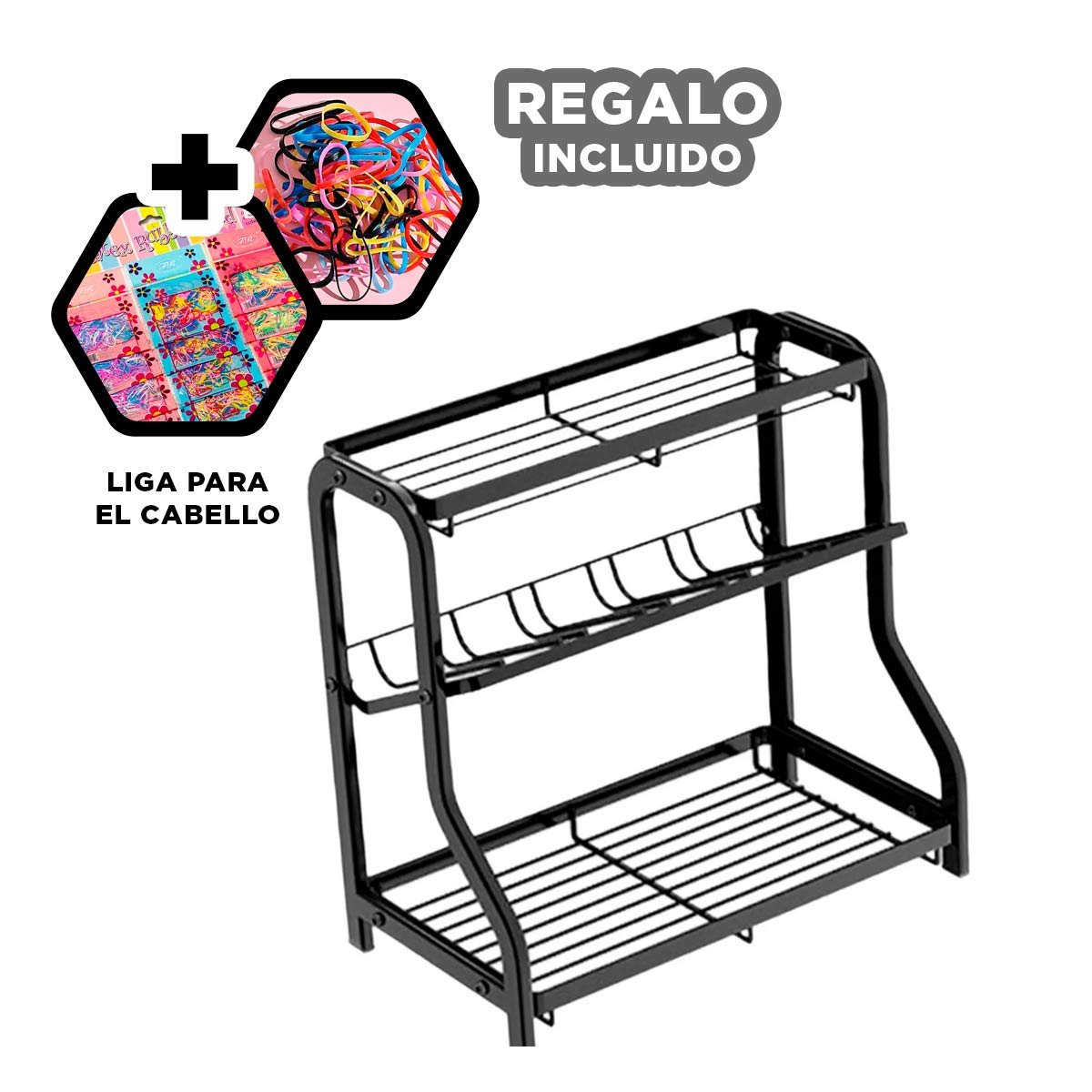 PORTA ESPECIAS 3 NIVELES 36 5X20X35CM NEGRO ELEGANTE Y RESISTENTE Y+LIGAS REGALO - 2
