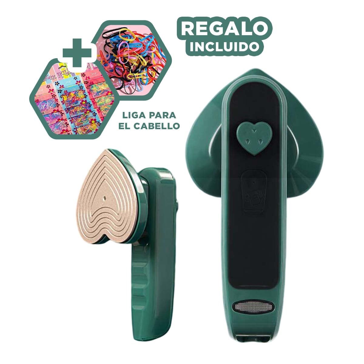 PORTATIL PLANCHA A VAPOR CORAZON VERDE PARA ROPA Y PLANCHADO RAPIDO Y+LIGAS REGALO - 2