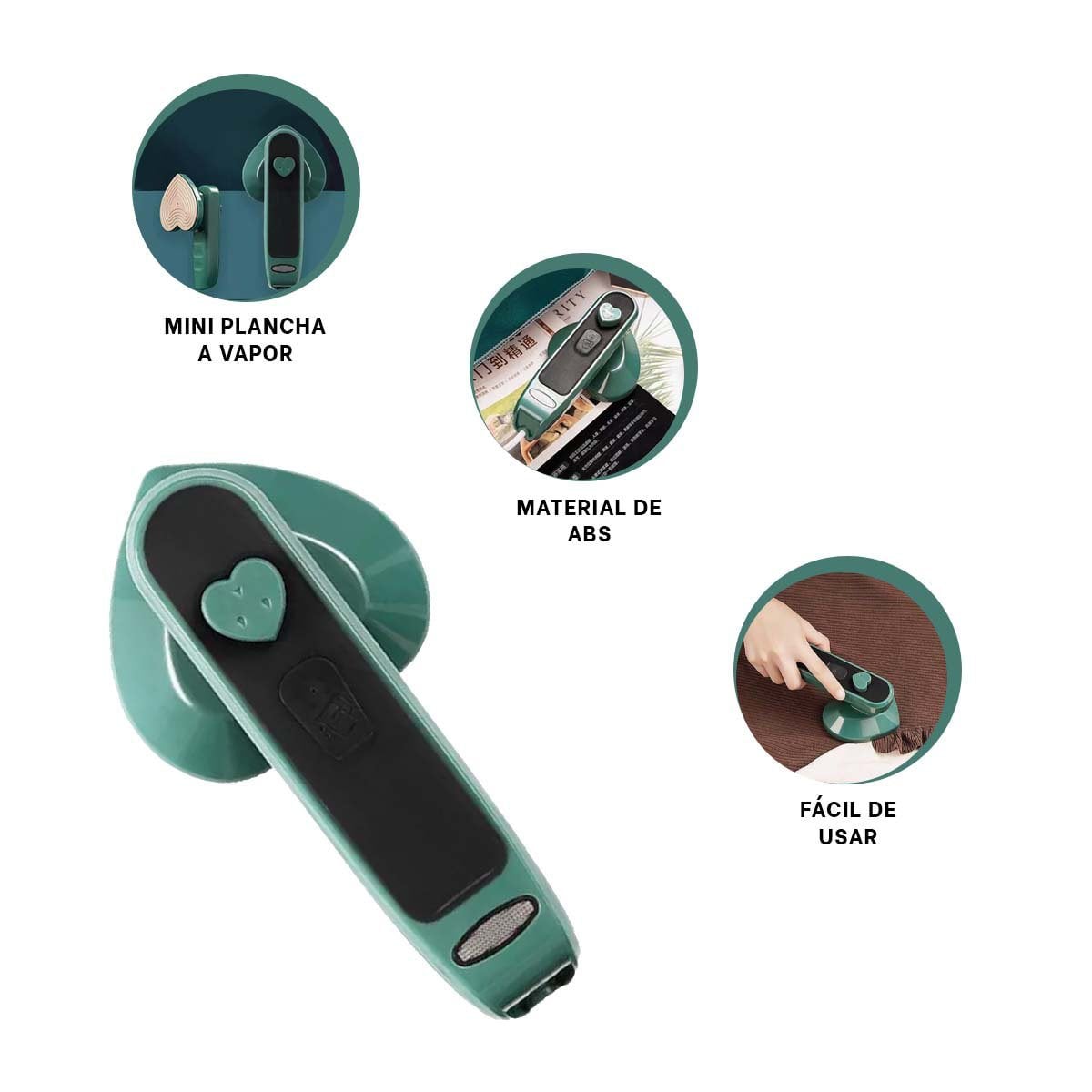 PORTATIL PLANCHA A VAPOR CORAZON VERDE PARA ROPA Y PLANCHADO RAPIDO Y+LIGAS REGALO - 5