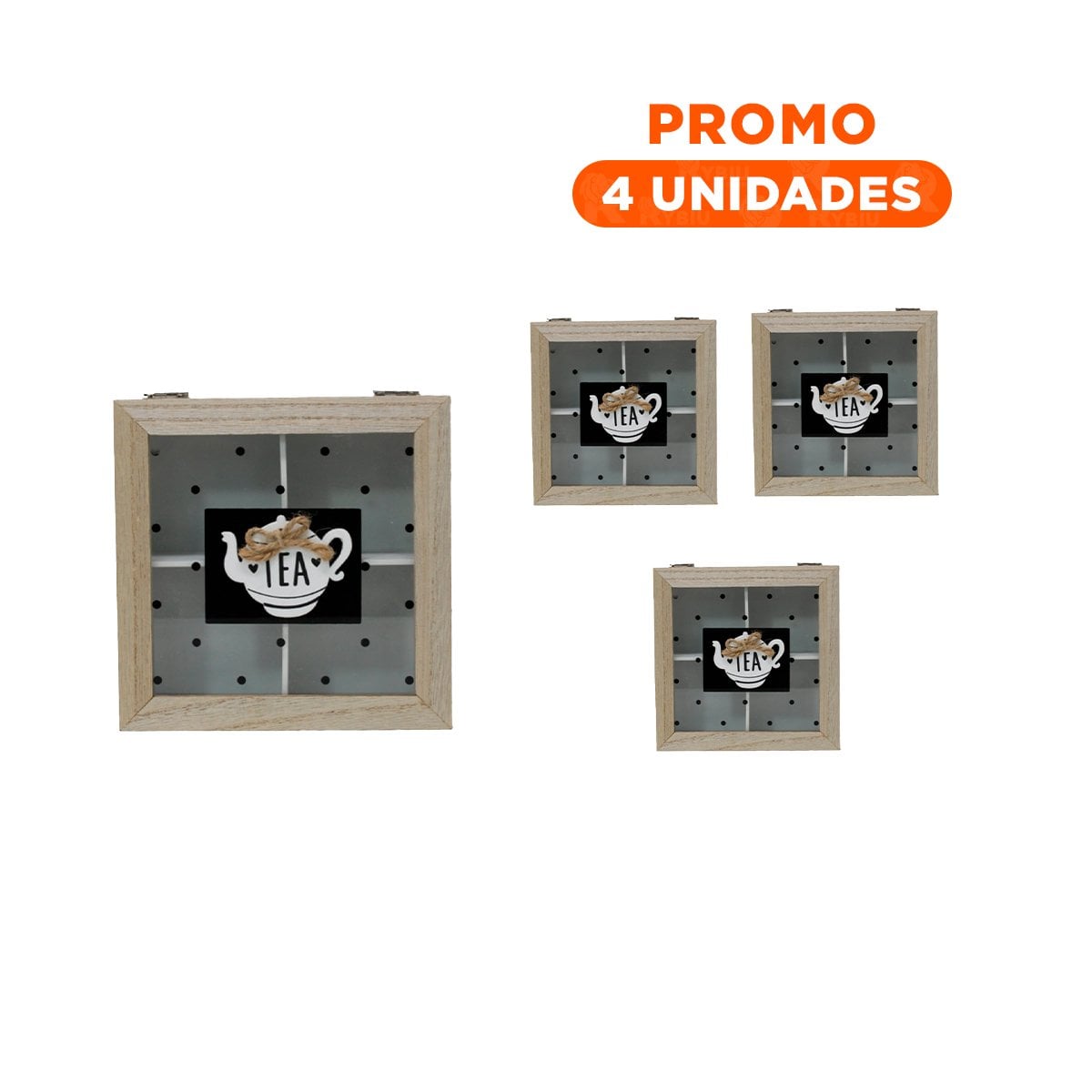 PACK4 CONTENEDOR DE MADERA CON SEPARADORES PARA TE Y CAFE BLANCO HOGAR FESTIVO - 1