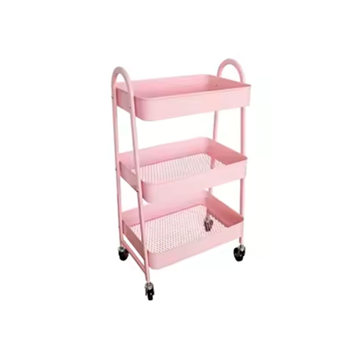 MUEBLE CARRITO 3 NIVELES CON RUEDAS Y ASAS METAL ROSADO PRACTICO Y VERSATIL Y+LIGAS REGALO - 5