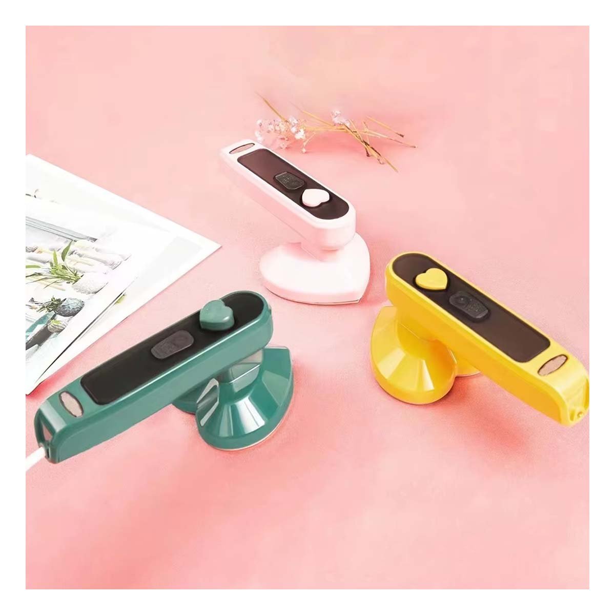 MINI PLANCHA A VAPOR CORAZON VERDE PARA ROPA Y HOGAR CON FACIL USO - 5
