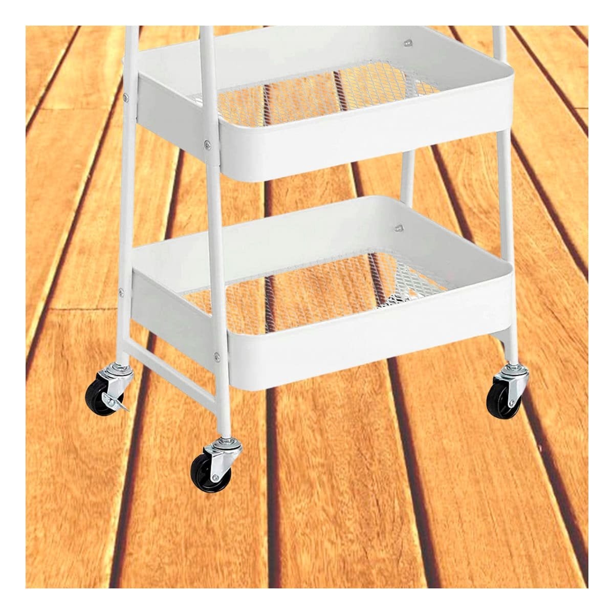 ESTANTE CARRITO 3 NIVELES CON RUEDAS Y ASAS METAL BLANCO - 5