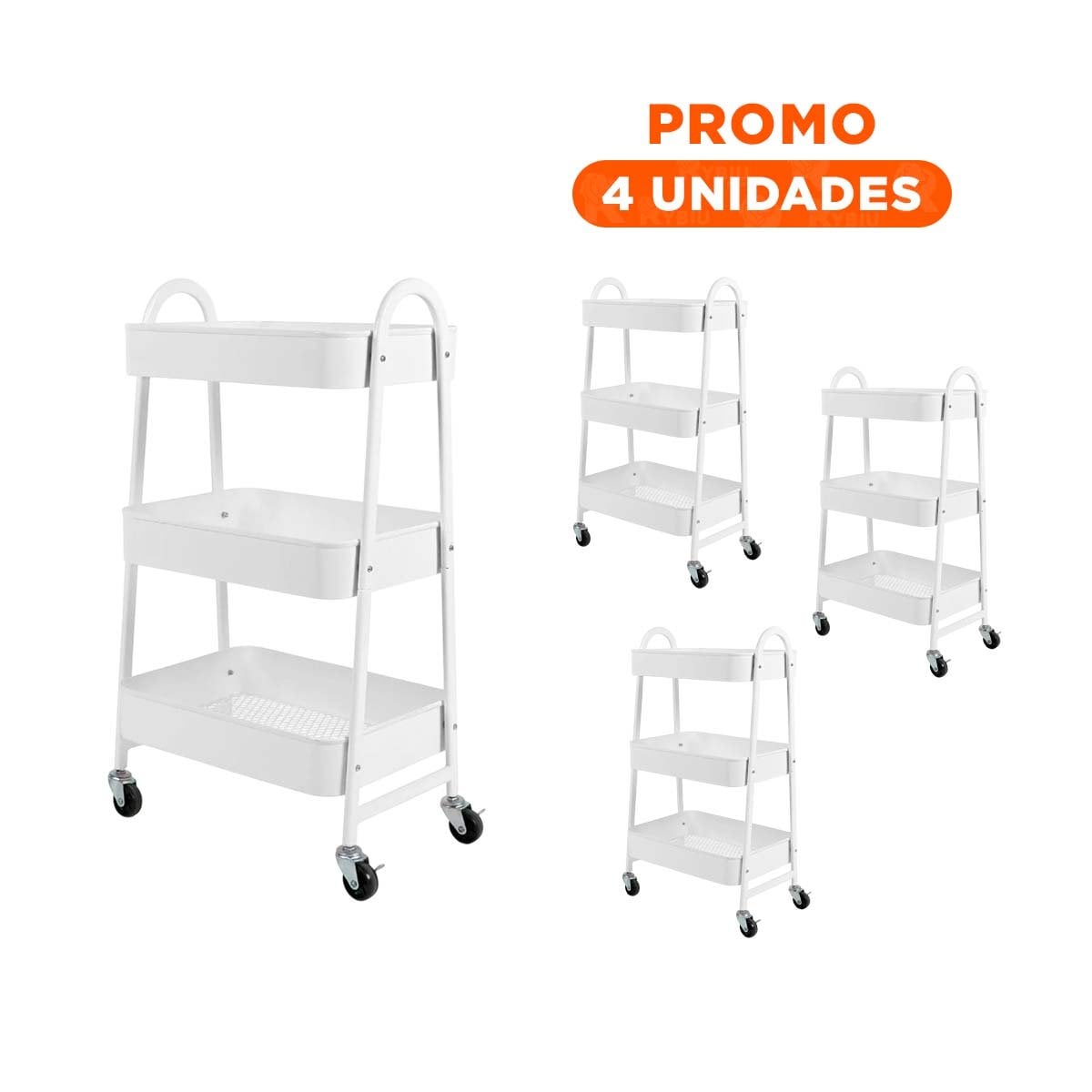 PACK4 ORGANIZADOR MOVIL 3 NIVELES CON RUEDAS Y ASAS METAL BLANCO PARA SALA - 1