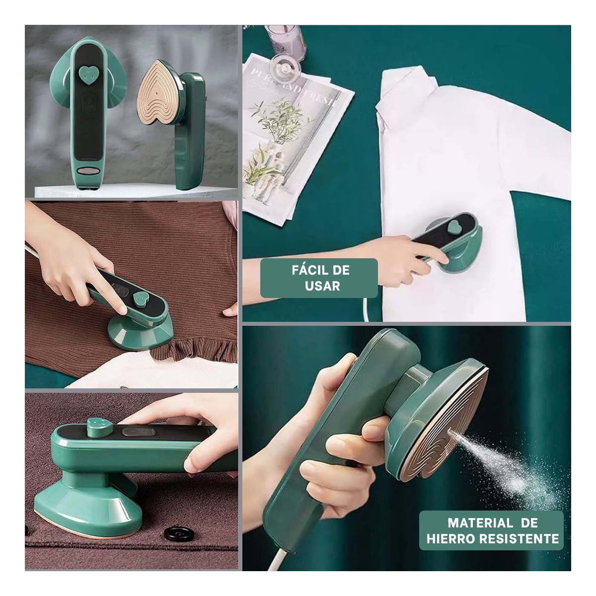 PEQUENA PLANCHA A VAPOR CORAZON VERDE PARA ROPA Y CUIDADO DEL HOGAR Y+PAPEL REGALO - 3