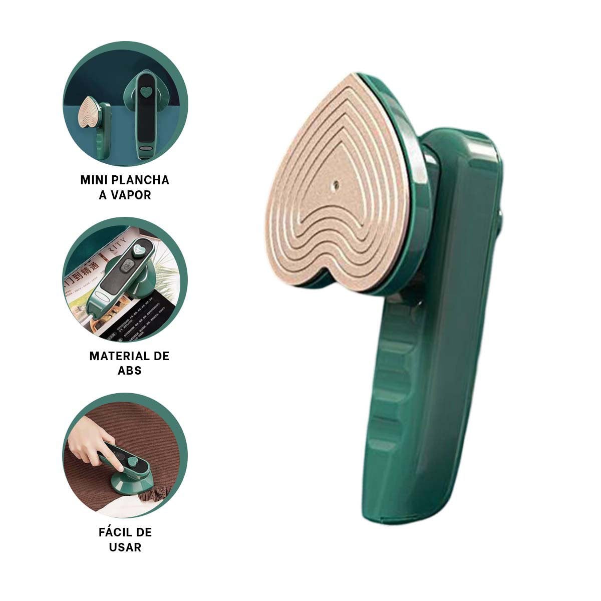 PEQUENA PLANCHA A VAPOR CORAZON VERDE PARA ROPA Y CUIDADO DEL HOGAR Y+PAPEL REGALO - 5