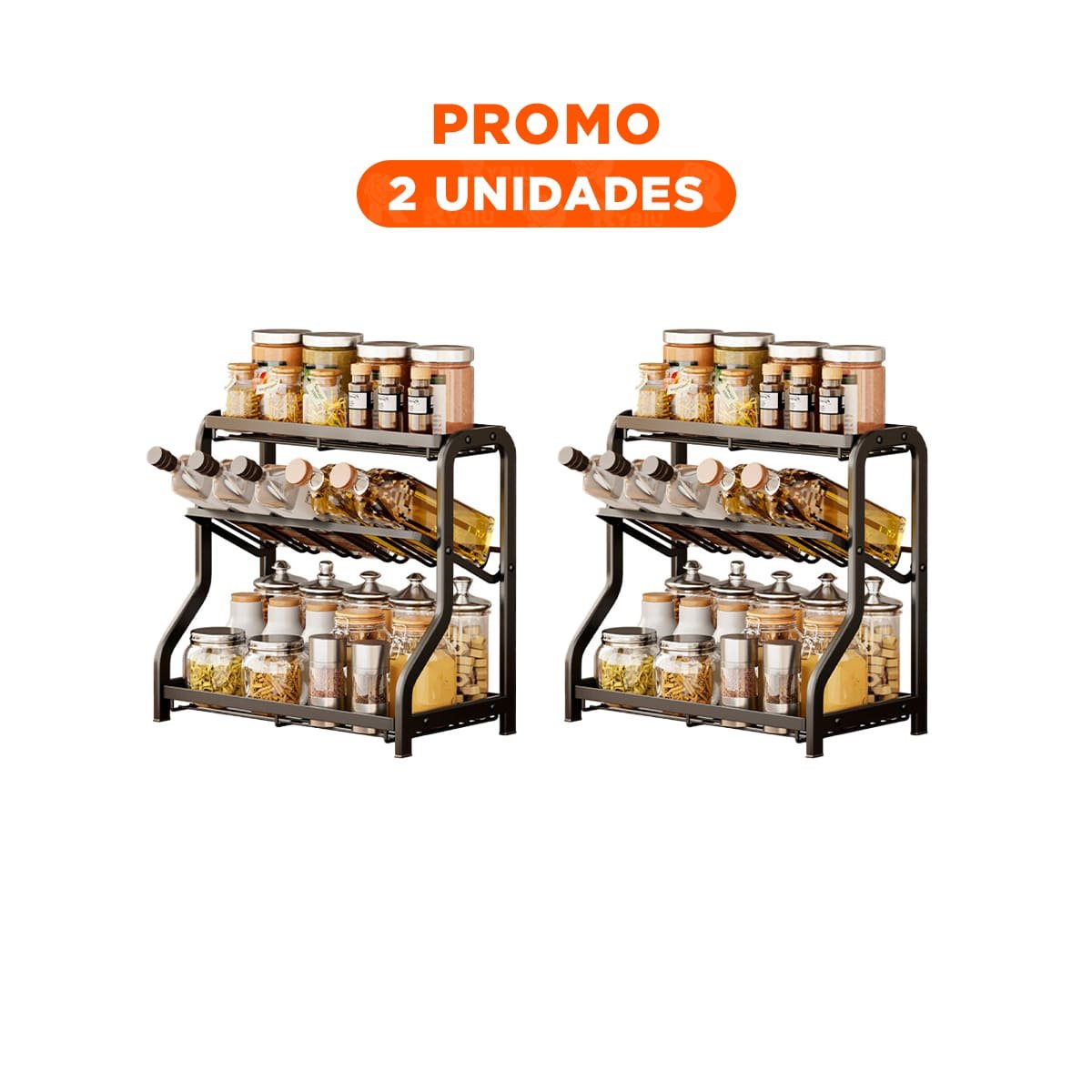 PACK2 ESTANTE DECORATIVO PARA ESPECIAS 3 NIVELES 36 5X20X35CM NEGRO ELEGANTE Y+REGALO STICKER - 1