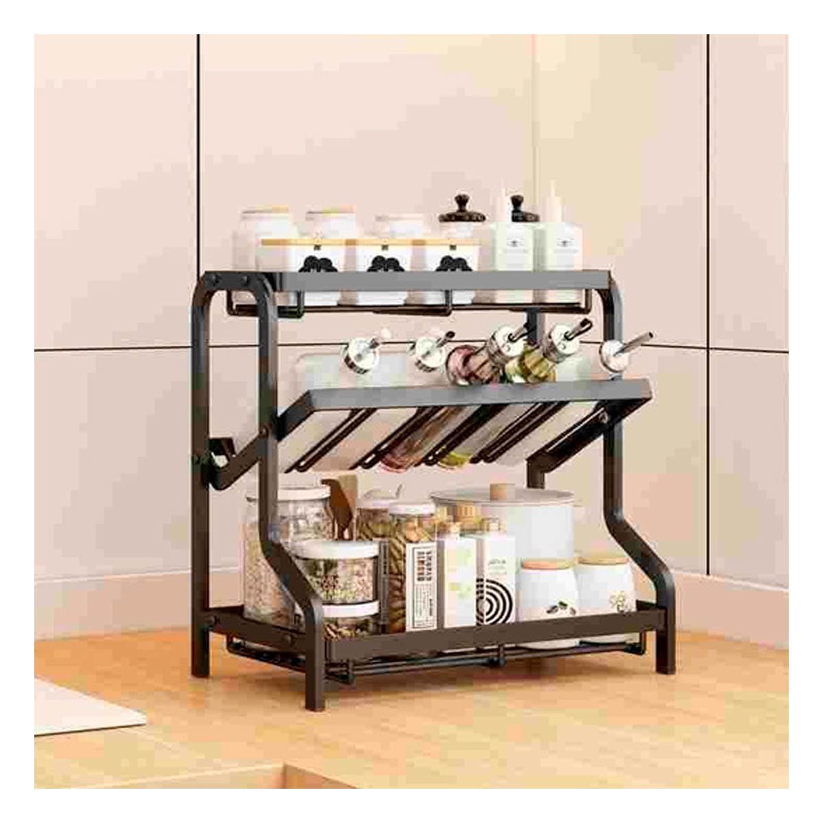 PACK2 ESTANTE DECORATIVO PARA ESPECIAS 3 NIVELES 36 5X20X35CM NEGRO ELEGANTE Y+REGALO STICKER - 5