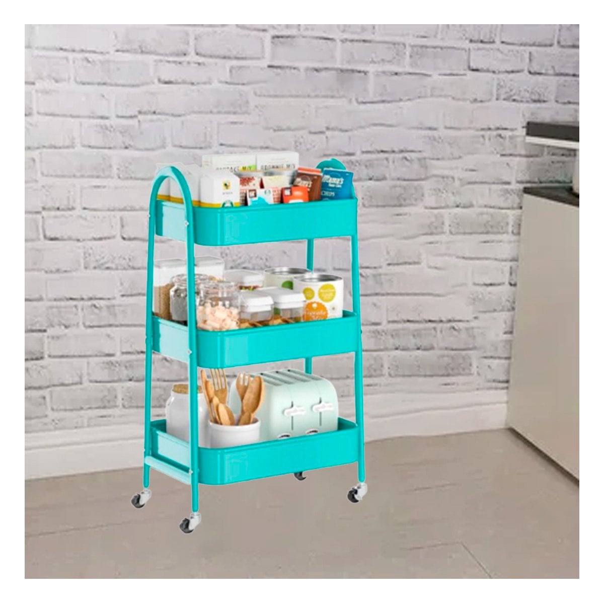 RACK CARRITO 3 NIVELES CON RUEDAS Y ASAS METAL CELESTE RESISTENTE Y+POST IT - 1