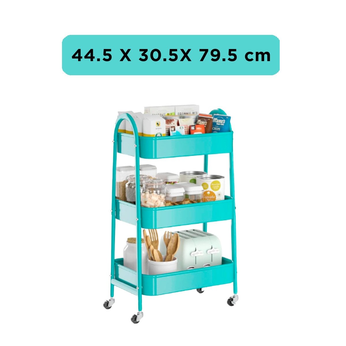 RACK CARRITO 3 NIVELES CON RUEDAS Y ASAS METAL CELESTE RESISTENTE Y+POST IT - 4