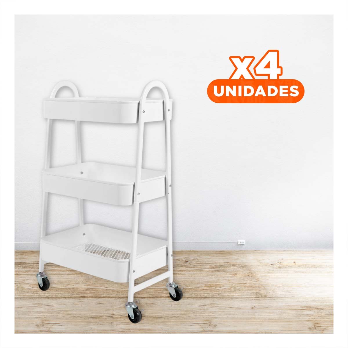 PACK4 MESA AUXILIAR 3 NIVELES CON RUEDAS Y ASAS METAL BLANCO PARA COMEDOR Y+PAPEL REGALO - 1