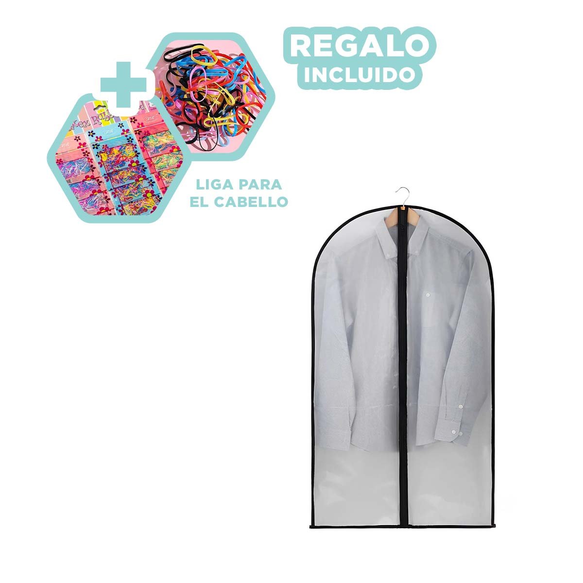 PORTATRAJE DE PLASTICO LIGERO PARA VIAJE 60CMX80CM BLANCO Y+LIGAS REGALO - 2