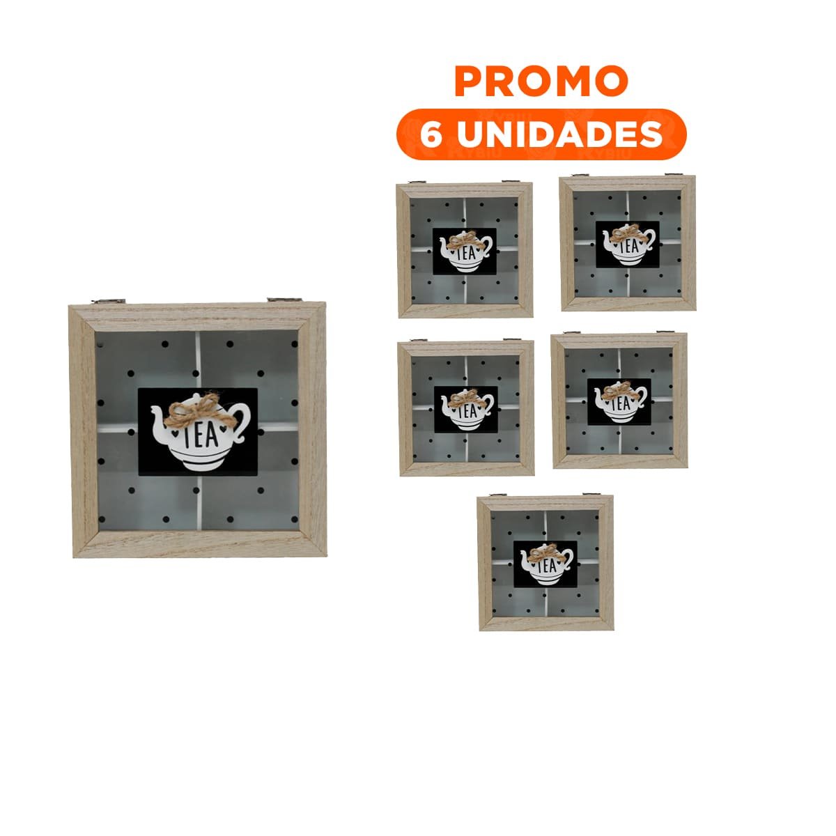 PACK6 ORGANIZADOR DE MADERA CON COMPARTIMENTOS PARA TE Y CAFE BLANCO HOGAR Y+REGALO STICKER - 1