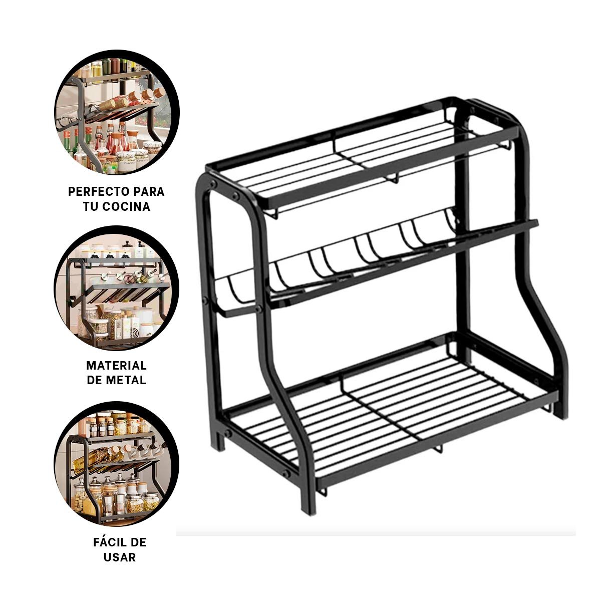 ORGANIZADOR DE CONDIMENTOS 3 NIVELES 36 5X20X35CM NEGRO COMPACTO Y UTIL Y+POST IT - 5