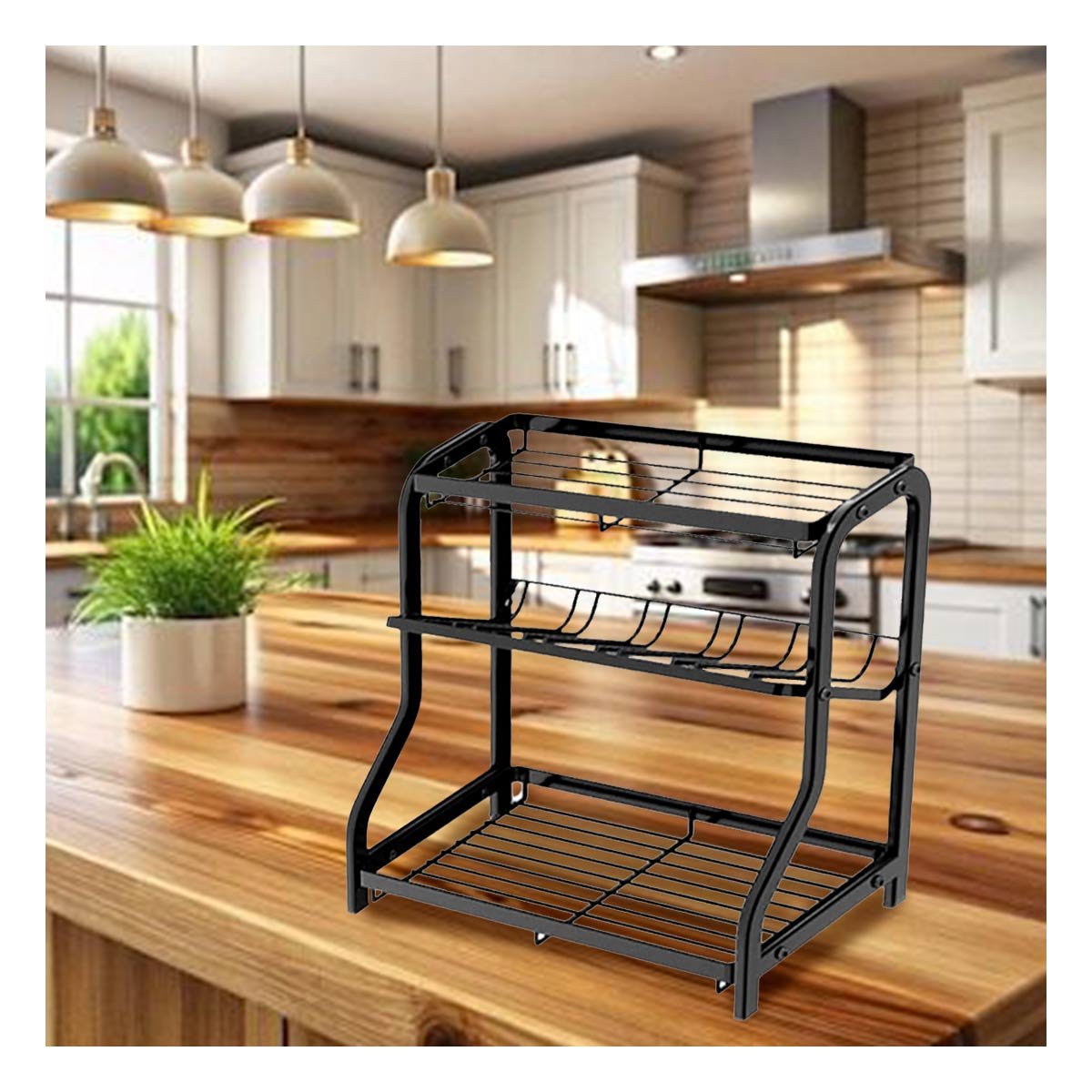ESTANTE ORGANIZADOR CONDIMENTERO 3 NIVELES 36 5X20X35CM NEGRO PARA COCINA - 1