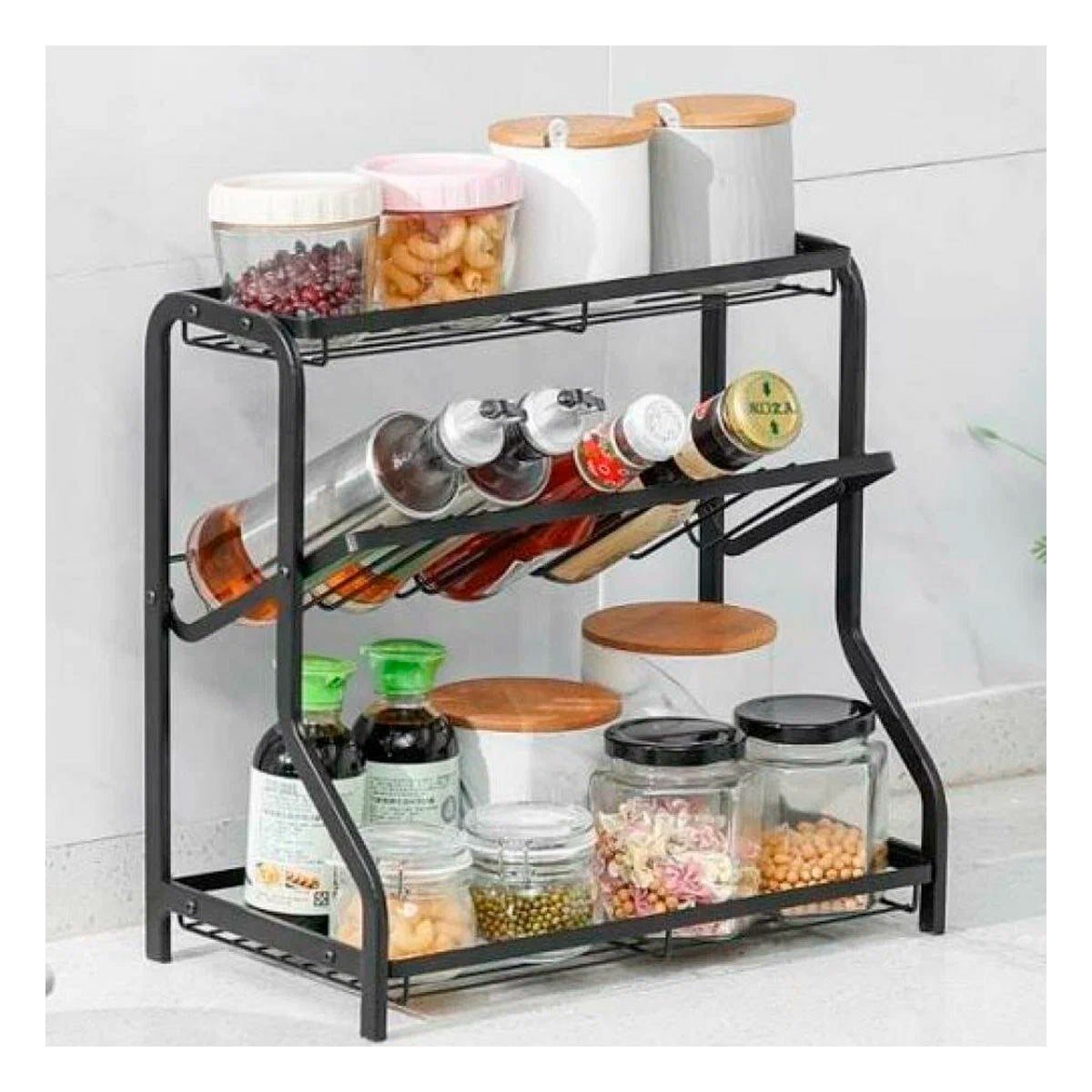 ESTANTE ORGANIZADOR CONDIMENTERO 3 NIVELES 36 5X20X35CM NEGRO PARA COCINA - 3