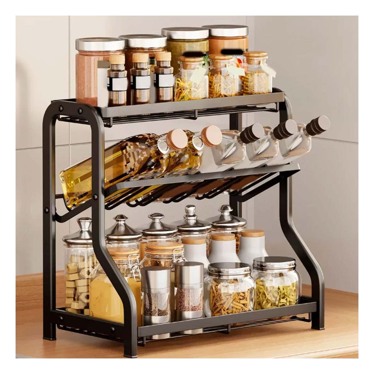 ESTANTE ORGANIZADOR CONDIMENTERO 3 NIVELES 36 5X20X35CM NEGRO PARA COCINA - 5