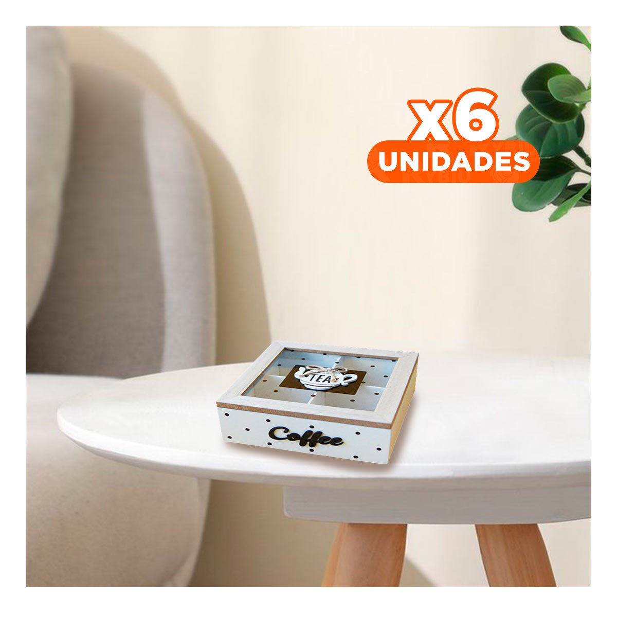 PACK6 ORGANIZADOR DE MADERA MULTIUSO PARA TE Y CAFE BLANCO DECORACION HOGAR NAVIDAD - 1