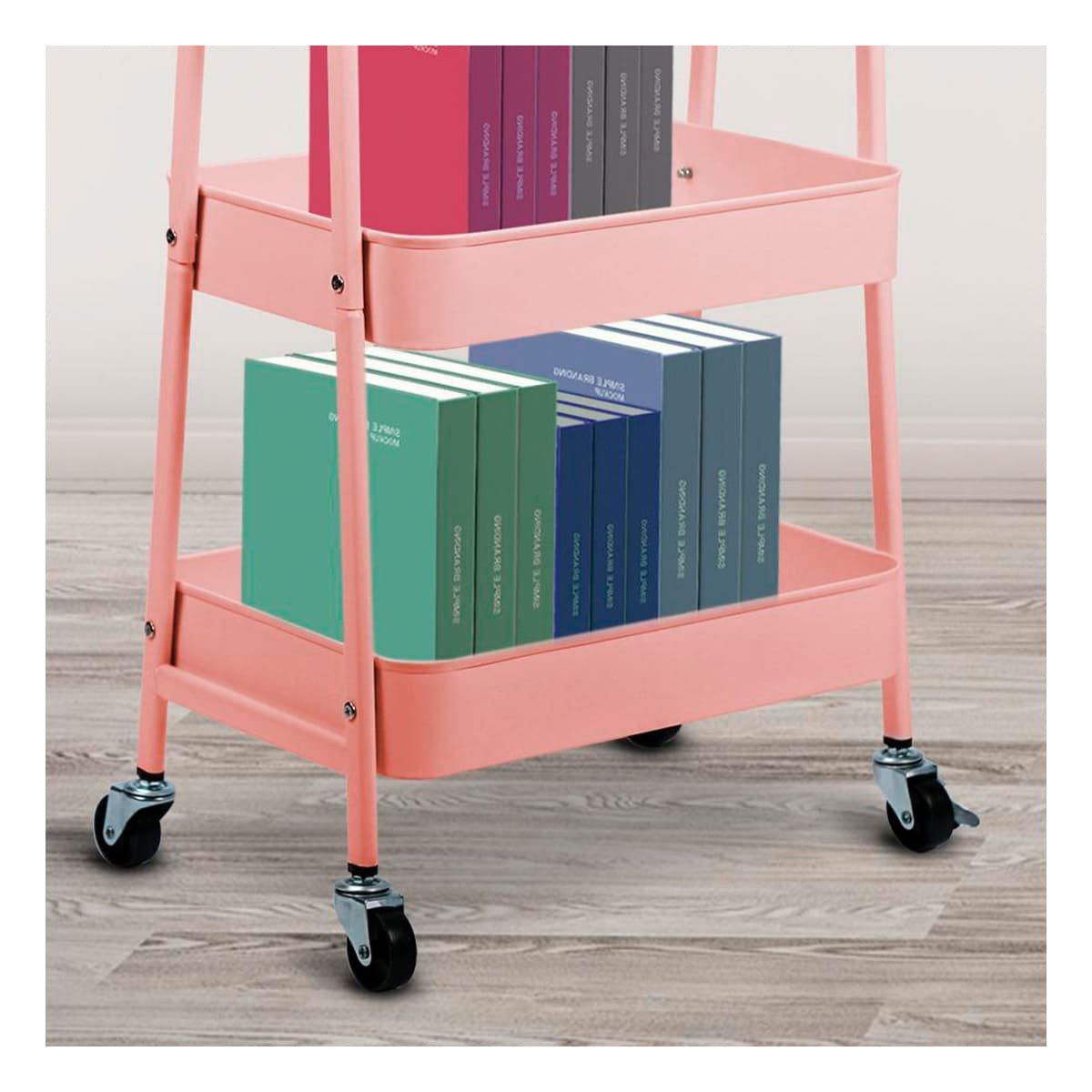 PACK6 REPISA DECORATIVA 3 NIVELES CON RUEDAS Y ASAS METAL ROSADO PARA INTERIORES - 2