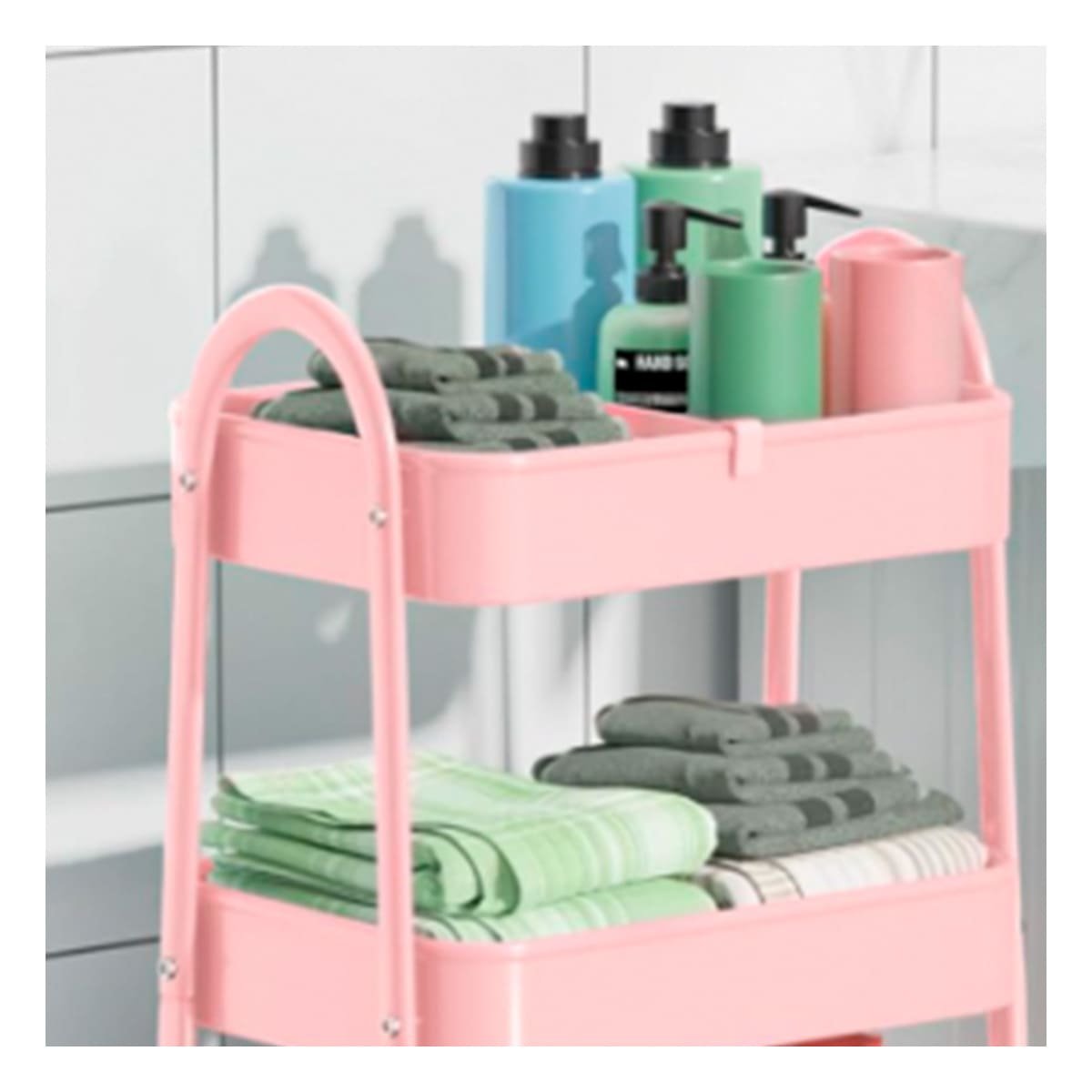 PACK6 REPISA DECORATIVA 3 NIVELES CON RUEDAS Y ASAS METAL ROSADO PARA INTERIORES - 3