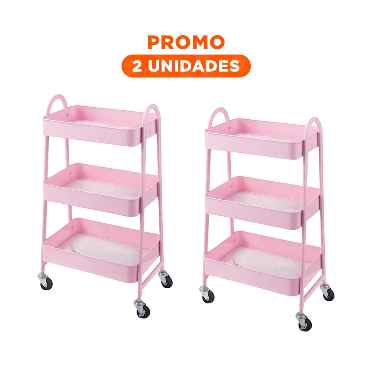 PACK2 ORGANIZADOR PRACTICO 3 NIVELES CON RUEDAS Y ASAS METAL ROSADO PARA HOGAR Y+REGALO STICKER - 1
