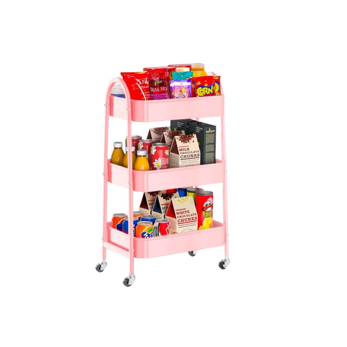 PACK2 ORGANIZADOR PRACTICO 3 NIVELES CON RUEDAS Y ASAS METAL ROSADO PARA HOGAR Y+REGALO STICKER - 2