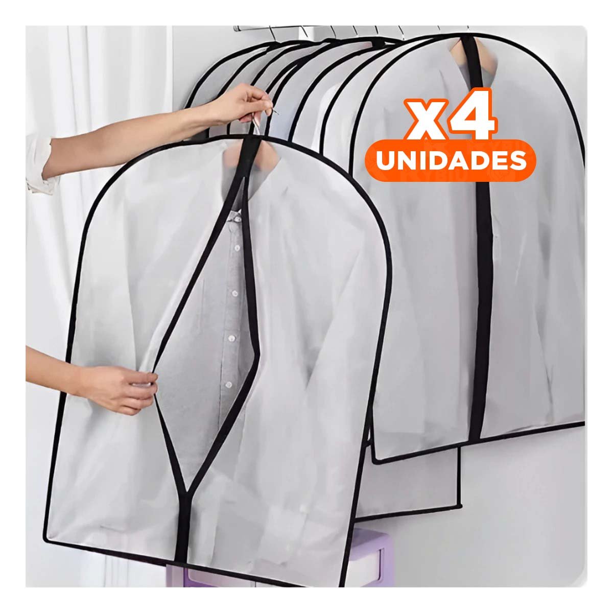 PACK4 GUARDATRAJE DE PLASTICO TRANSPARENTE PARA HOGAR 60CMX80CM BLANCO Y+REGALO STICKER - 1