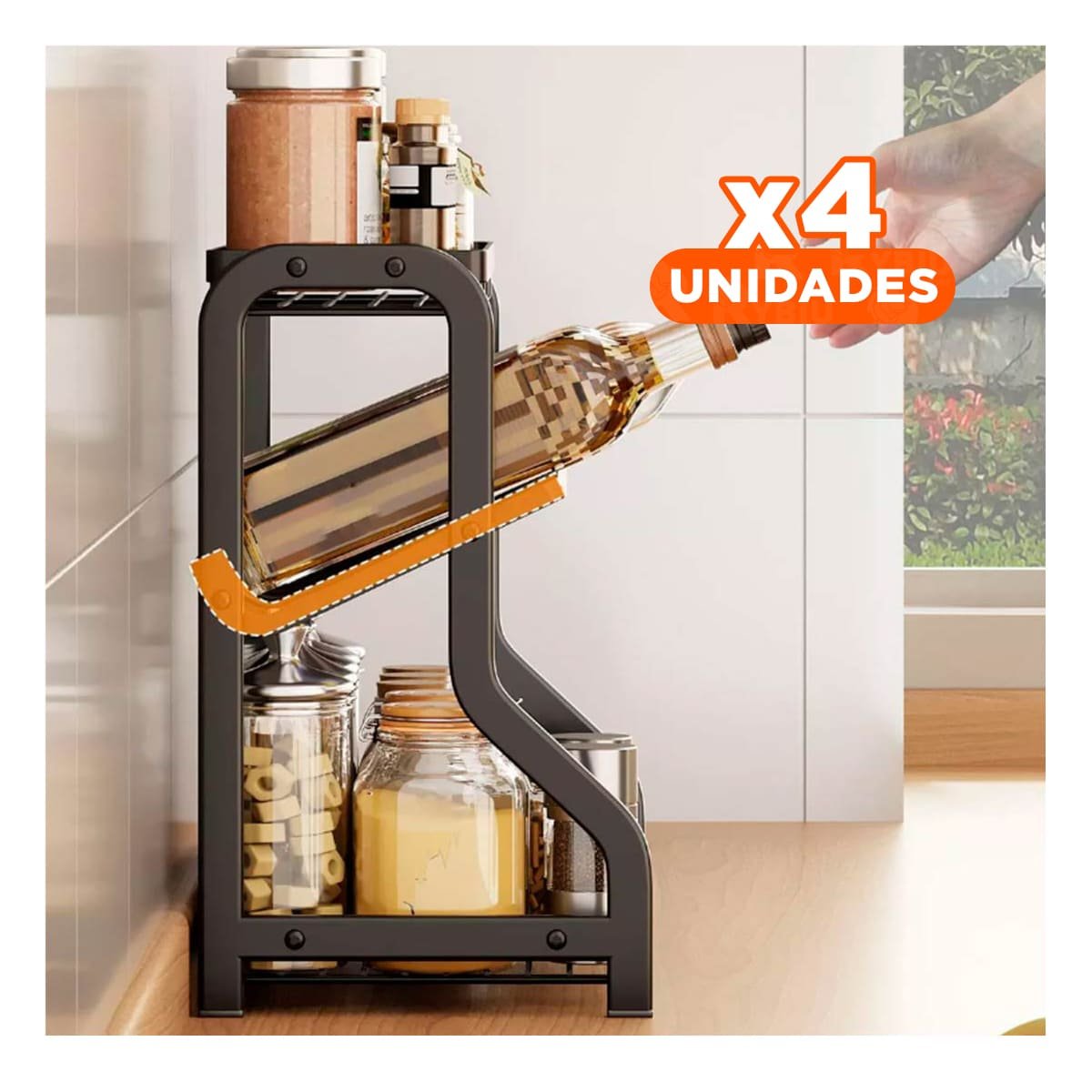 PACK4 ESTANTE COMPACTO PARA COCINA 3 NIVELES 36 5X20X35CM NEGRO LIGERO Y DURABLE Y+PAPEL REGALO - 1