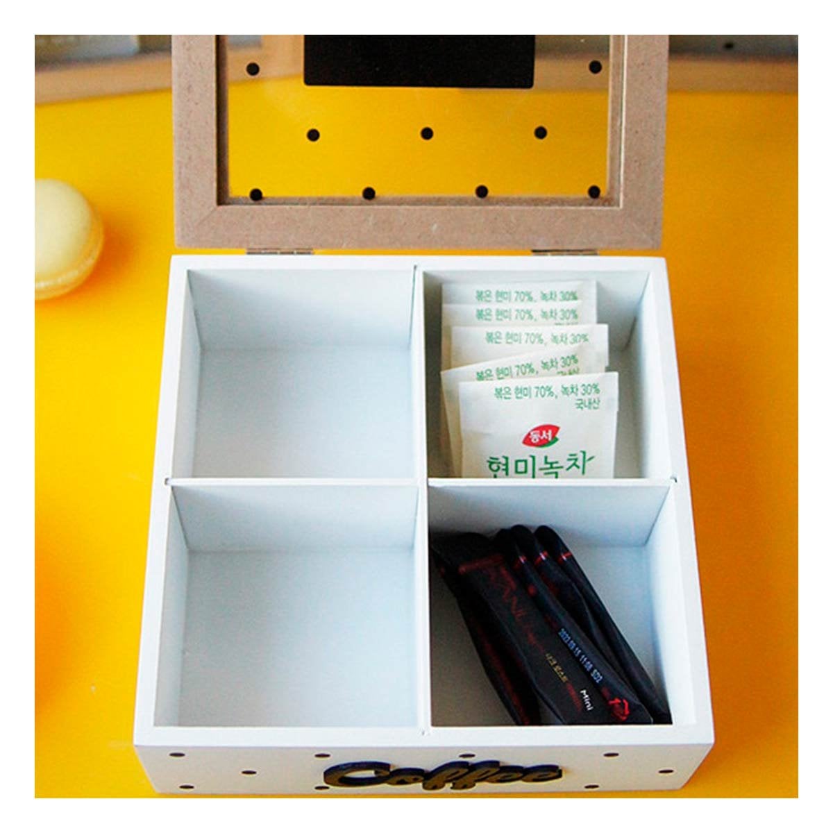 PACK2 CONTENEDOR DE MADERA ORGANIZADOR PARA TE Y CAFE BLANCO CASA Y+PAPEL REGALO - 5