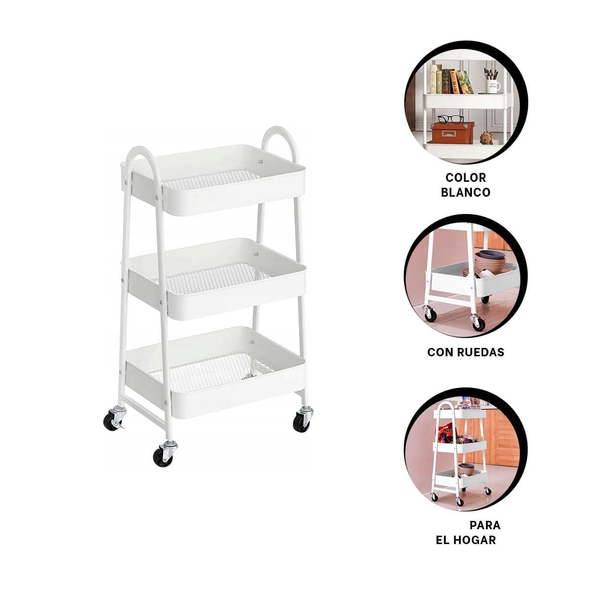 MESA CARRITO 3 NIVELES CON RUEDAS Y ASAS METAL BLANCO Y+POST IT - 5