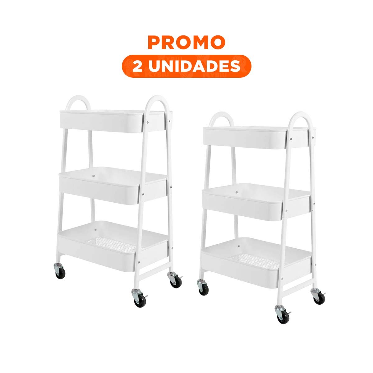 PACK2 BANDEJA ORGANIZADORA 3 NIVELES CON RUEDAS Y ASAS METAL BLANCO Y+REGALO STICKER - 1
