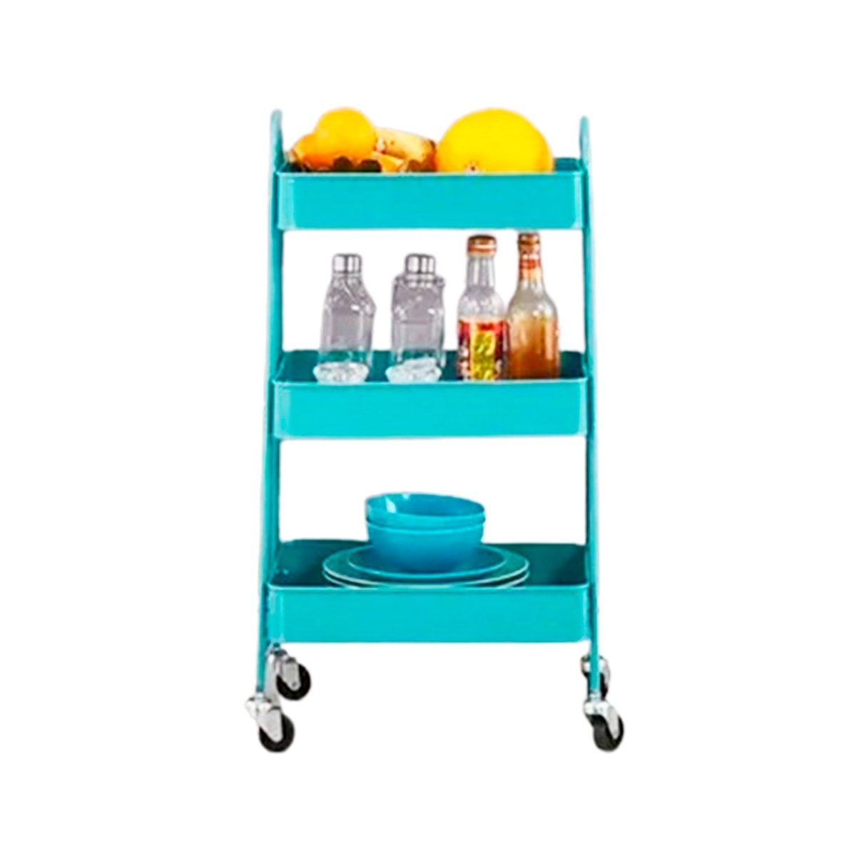 PACK6 MUEBLE AUXILIAR 3 NIVELES CON RUEDAS Y ASAS METAL CELESTE FUNCIONAL Y+REGALO STICKER - 2