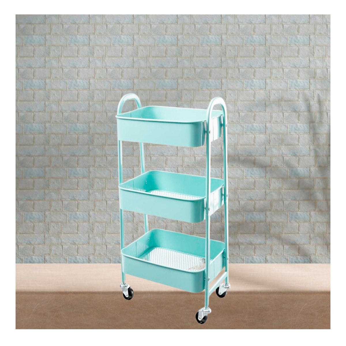 PACK6 MUEBLE AUXILIAR 3 NIVELES CON RUEDAS Y ASAS METAL CELESTE FUNCIONAL Y+REGALO STICKER - 5