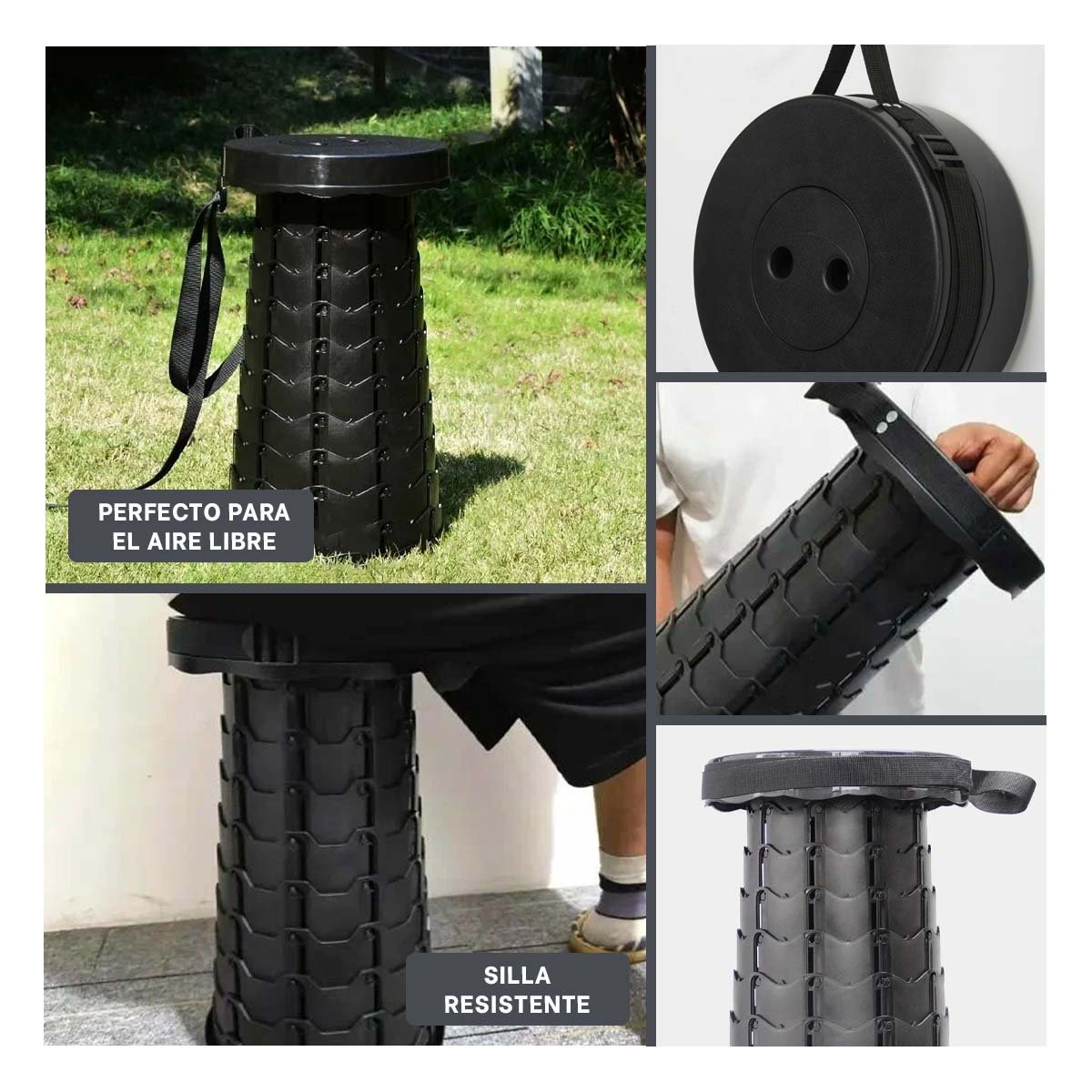 PACK12 ASIENTO DURABLE PLEGABLE 3 SEGUROS PORTATILES TAPA NEGRO CENTRO NEGRO - 2