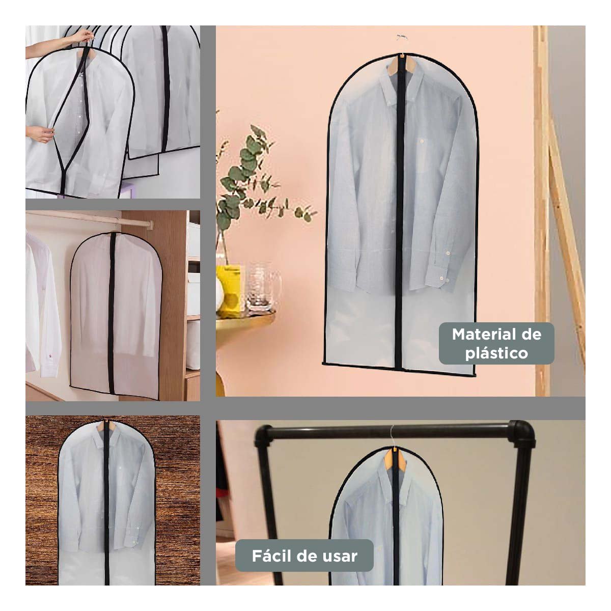 PACK6 GUARDATRAJE DE PLASTICO PARA ROPA ELEGANTE 60CMX80CM BLANCO Y+PAPEL REGALO - 3