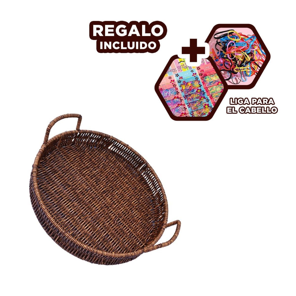 BOL TEJIDA CIRCULAR CON ASAS PARA ORGANIZAR DETALLES DECORATIVOS MARRON Y+LIGAS REGALO - 2