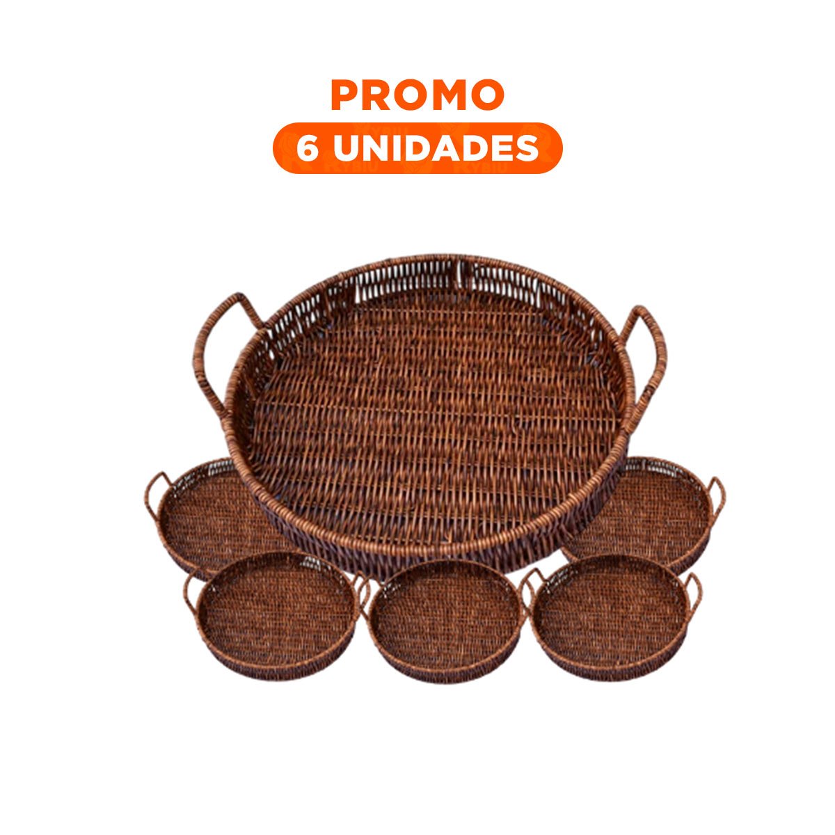 PACK6 BOL TEJIDA CIRCULAR CON ASAS PARA ORGANIZAR ACCESORIOS DE SALA MARRON Y+REGALO STICKER - 1