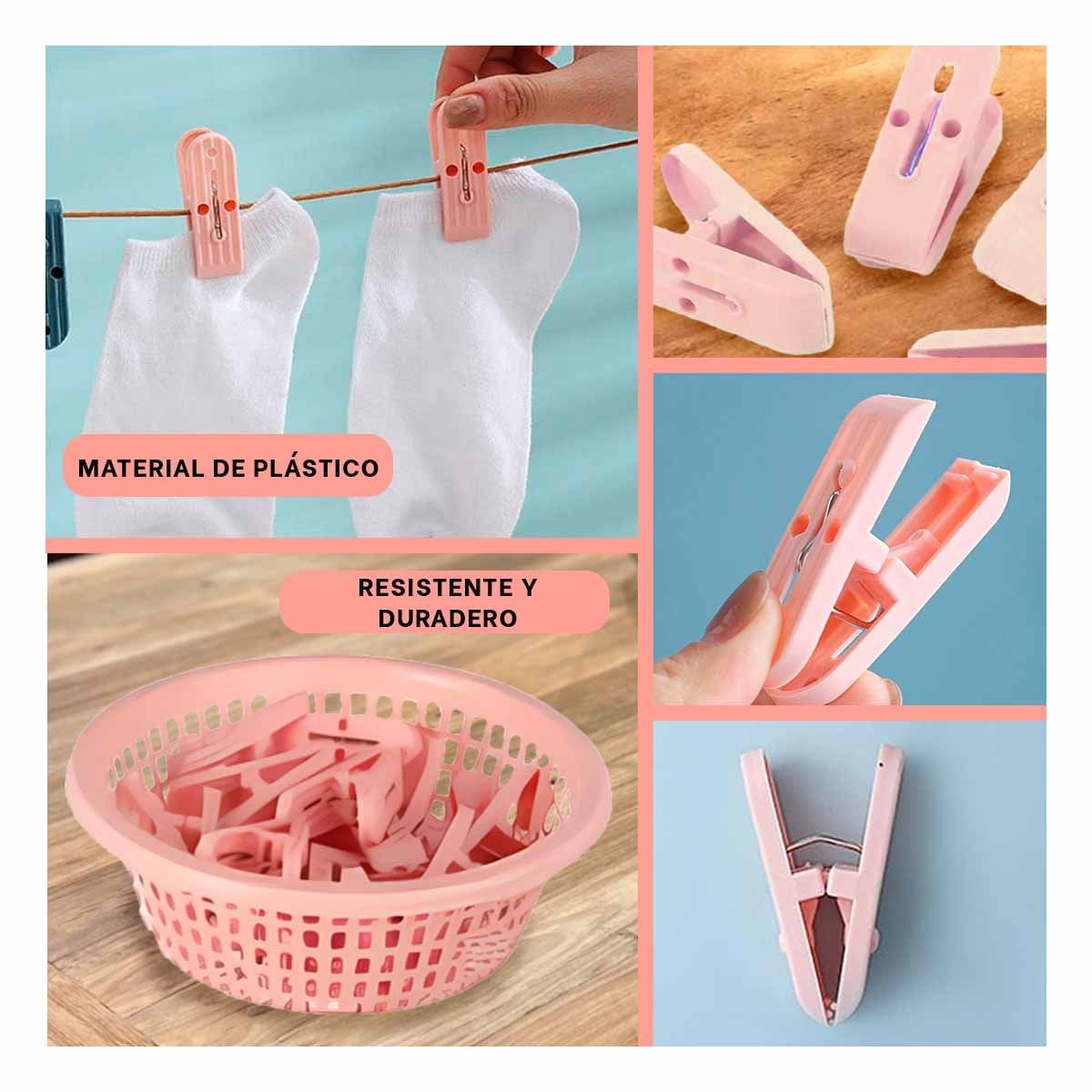 PACK6 CESTO DURABLE ROSADO CLARO CIRCULAR PARA GANCHOS DE ROPA PRACTICO Y+PAPEL REGALO - 3