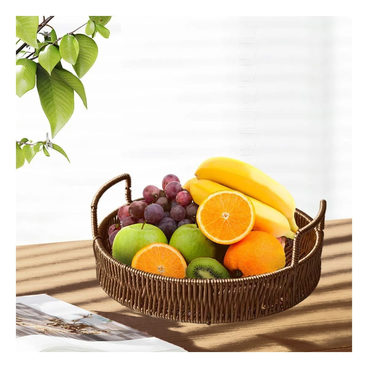 PACK2 CESTA TEJIDA CIRCULAR CON ASAS PERFECTA PARA DECORAR Y ORDENAR TU SALA MARRON - 5