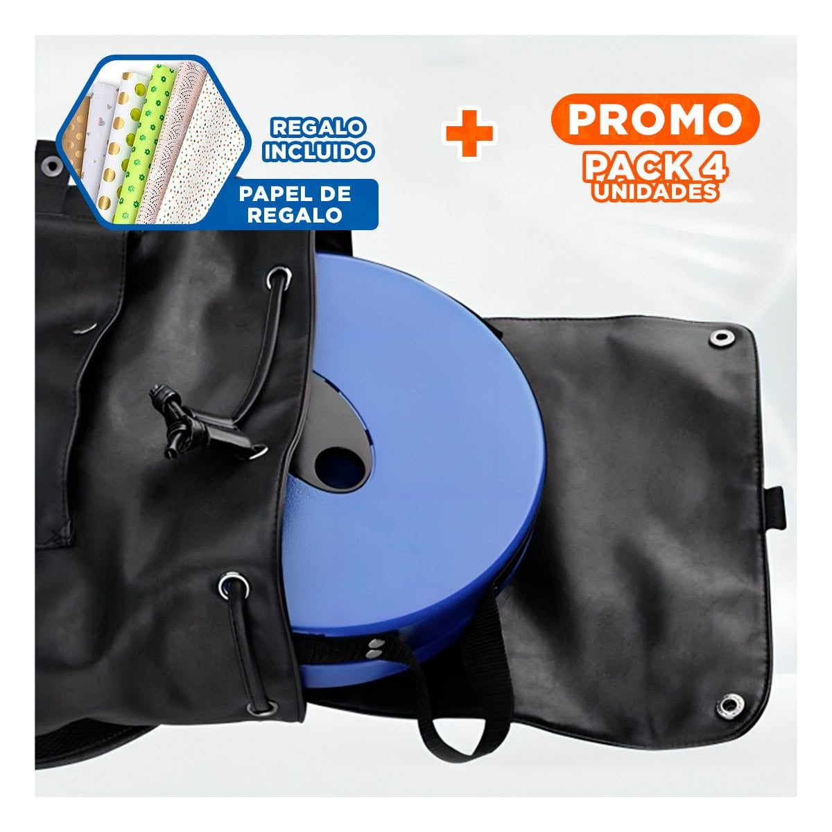 PACK4 BUTACA ELEGANTE 3 SEGUROS PORTATIL TAPA AZUL CENTRO NEGRO PARA SALA Y+REGALO STICKER - 1