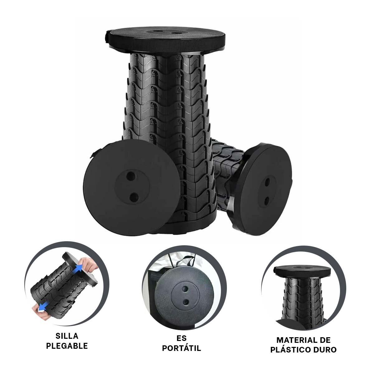TABURETE PLEGABLE 3 SEGUROS PORTATILES TAPA NEGRO CENTRO NEGRO Y+POST IT - 5