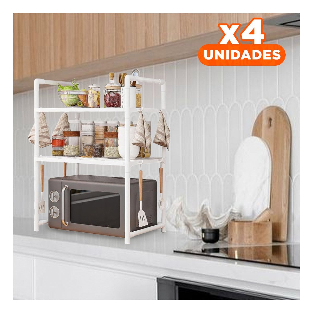 PACK4 SISTEMA ORGANIZADOR DE MICROONDAS DE 2 NIVELES CON ASAS BLANCO COCINA Y+PAPEL REGALO - 1