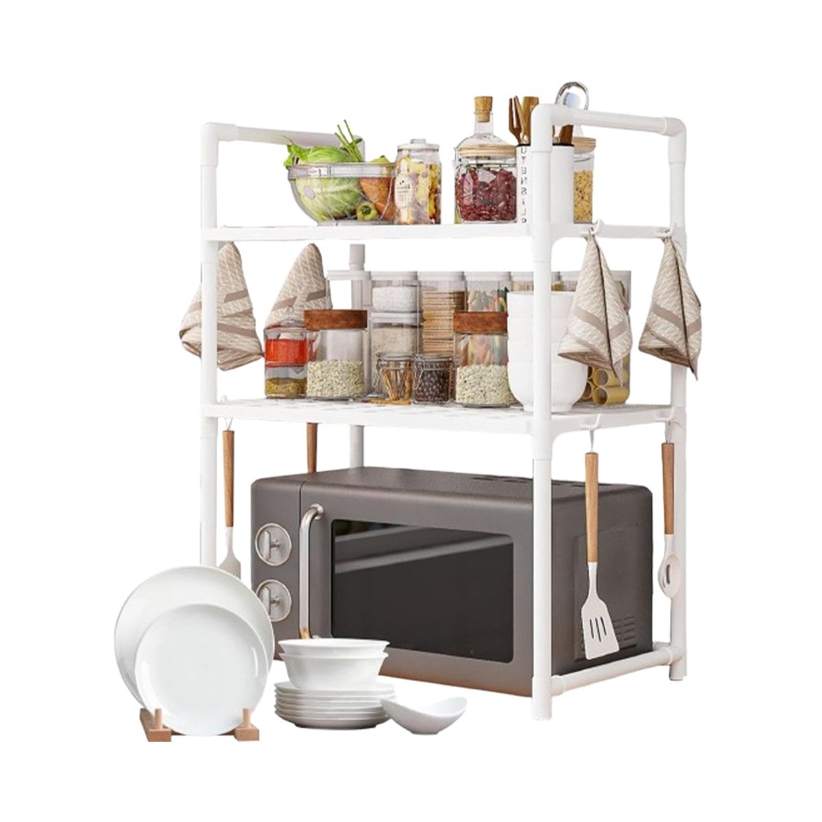 PACK4 SISTEMA ORGANIZADOR DE MICROONDAS DE 2 NIVELES CON ASAS BLANCO COCINA Y+PAPEL REGALO - 3