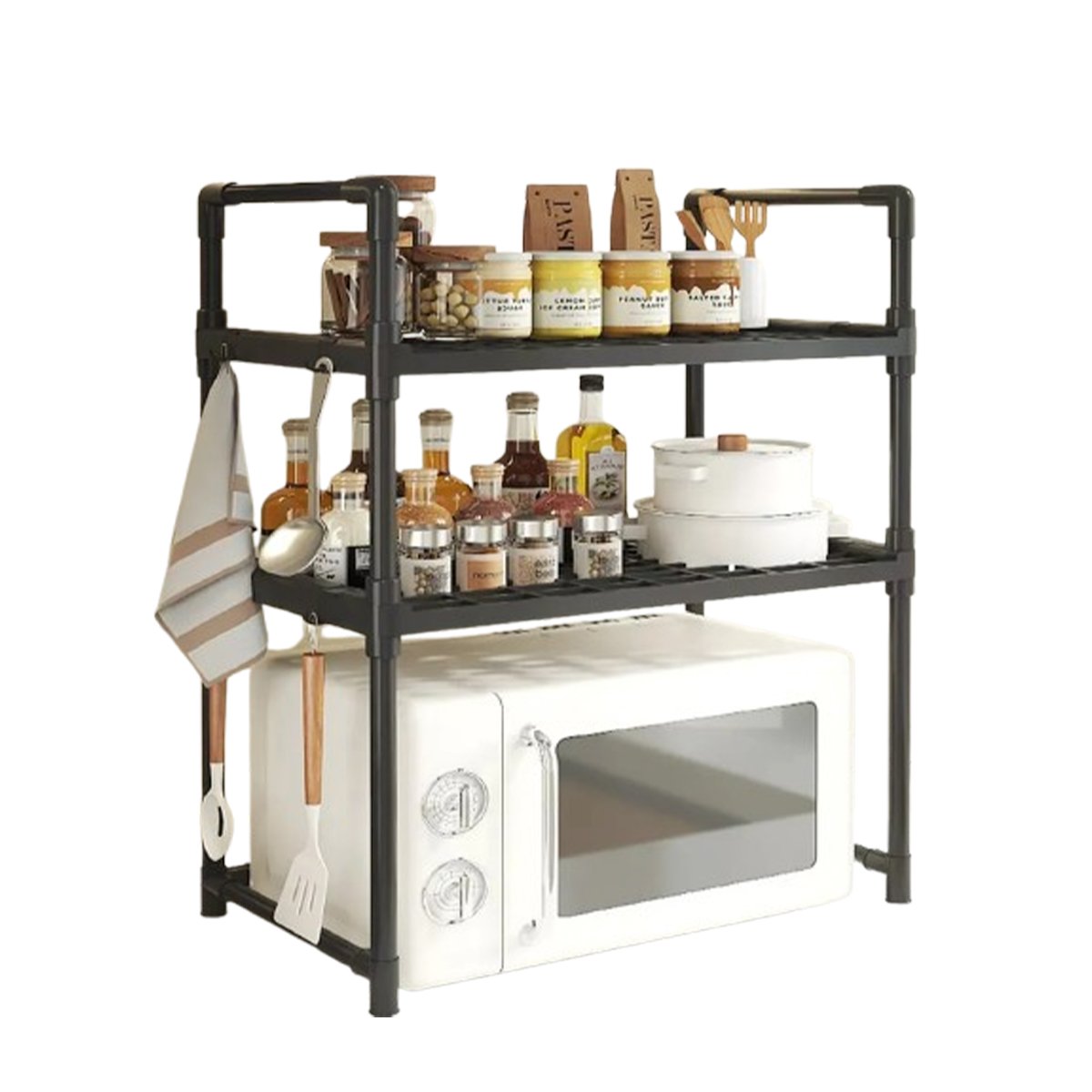 PACK4 ESTACION COCINA ORGANIZADOR MICROONDAS 2 NIVELES CON ASAS NEGRO MODERNO Y+PAPEL REGALO - 3