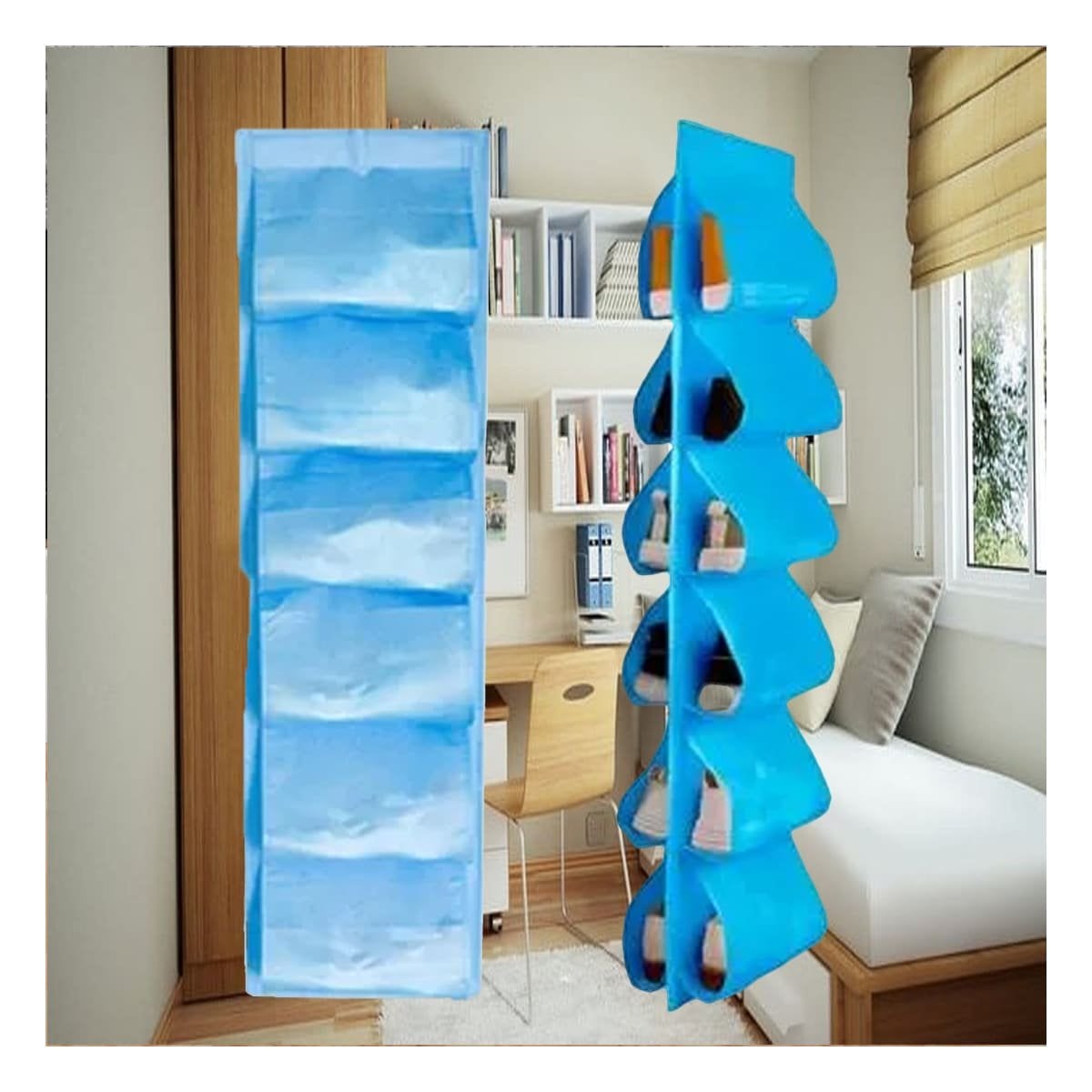 PACK2 SOPORTE COLGANTE DE 6 PARES CELESTE PARA GUARDAR ZAPATOS Y COMPLEMENTOS Y+REGALO STICKER - 3