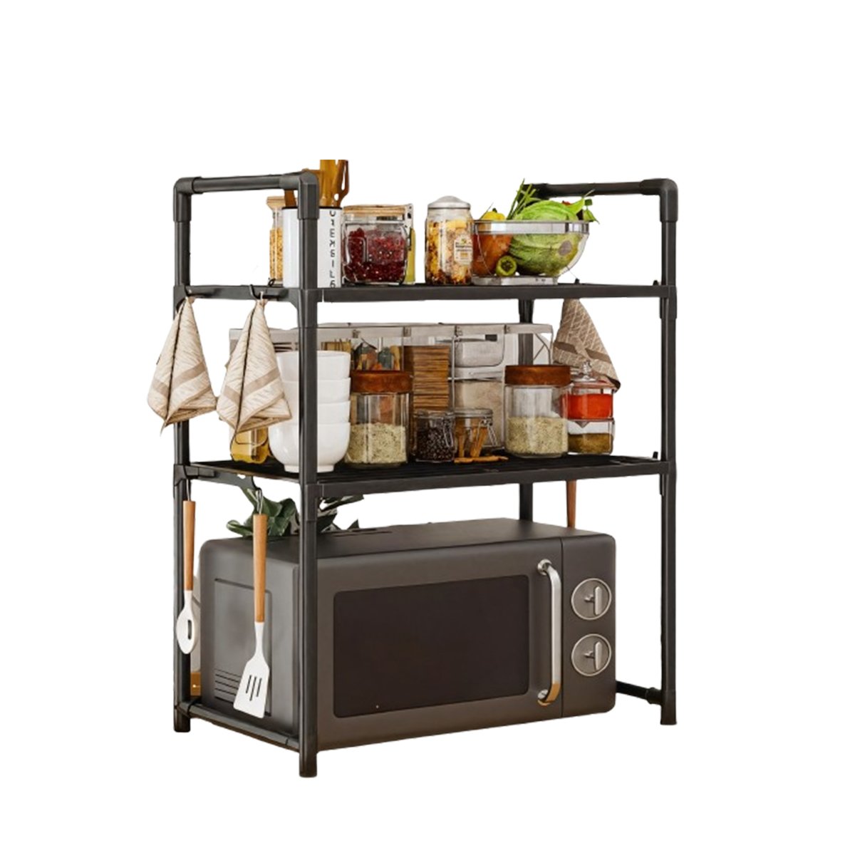 PACK2 MUEBLE COCINA ORGANIZADOR MICROONDAS 2 NIVELES CON ASAS NEGRO COMPACTO Y+REGALO STICKER - 2