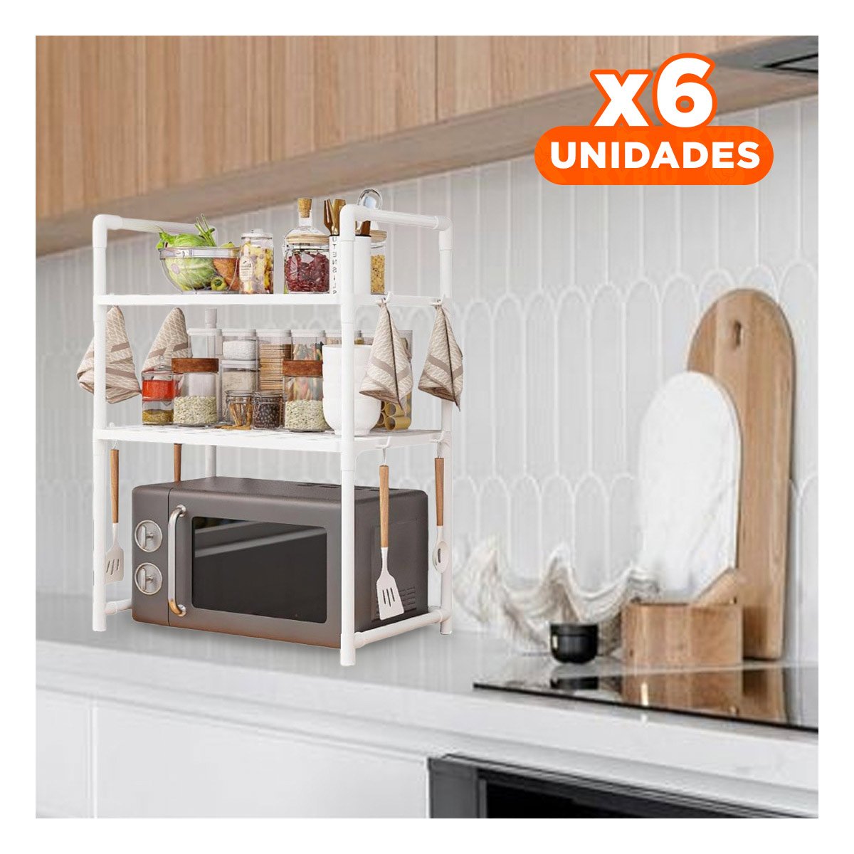 PACK6 RACK PARA MICROONDAS DE 2 NIVELES CON ASAS BLANCO PARA EL HOGAR Y+PAPEL REGALO - 1
