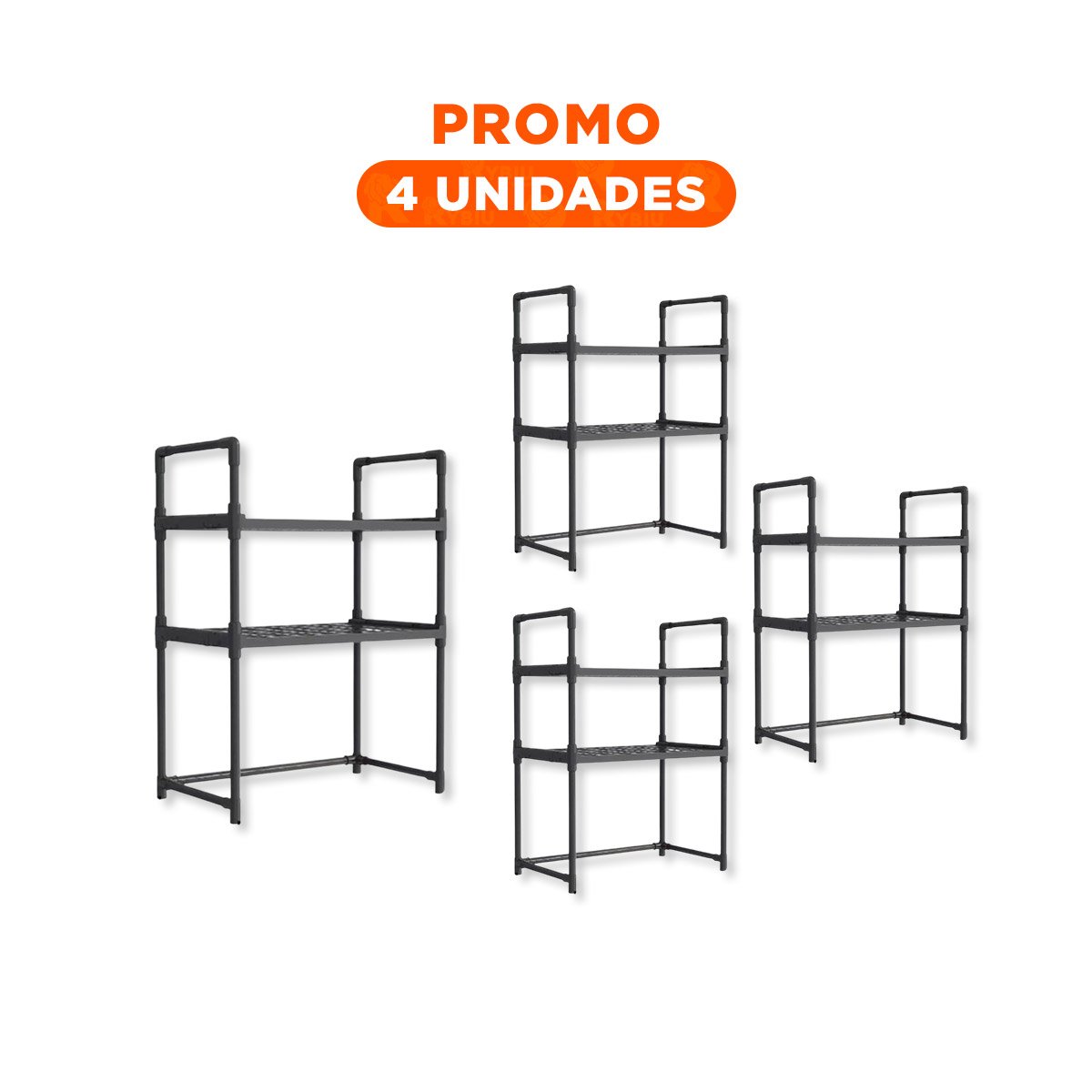 PACK4 SOPORTE COCINA ORGANIZADOR MICROONDAS 2 NIVELES CON ASAS NEGRO PRACTICO Y SEGURO - 1