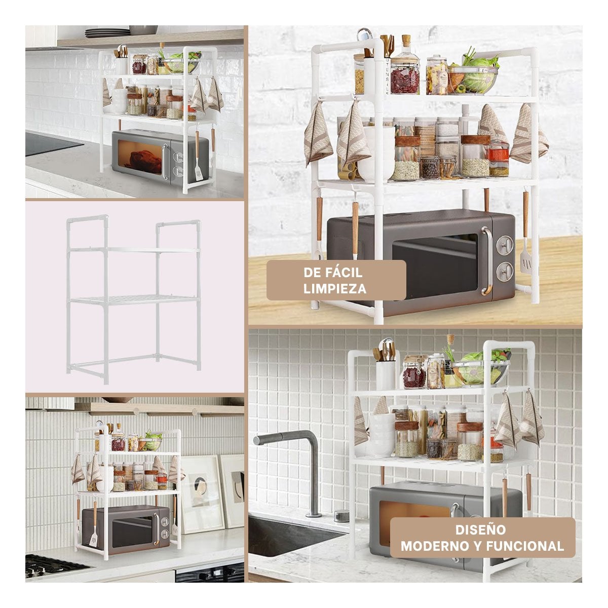 PACK4 SOPORTE PARA MICROONDAS DE 2 NIVELES CON ASAS BLANCO HOGAR FUNCIONAL Y+REGALO STICKER - 2